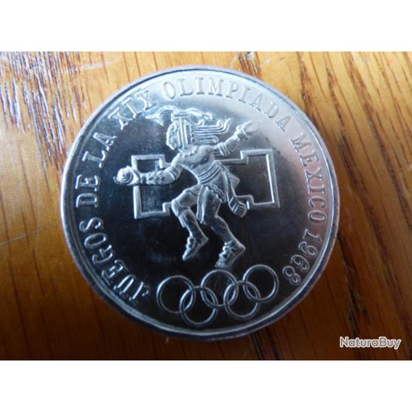 SUPERBE MONNAIE MEXICAINE EN ARGENT - JUEGOS DE LA XIX OLIMPIADA MEXICO 1968 -TRANCHE EN CREUX -TTB