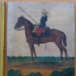 Peinture tableau sur panneau de bois cavalier dragon cavalerie ww1 14 18