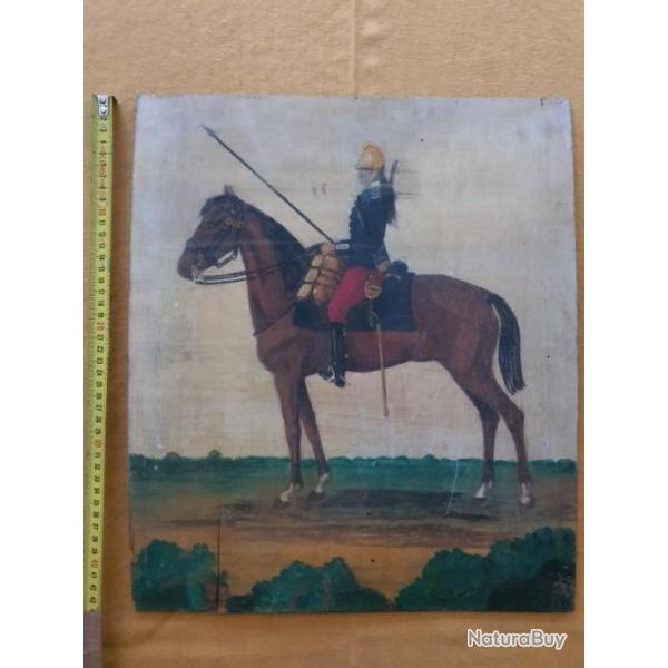 Peinture tableau sur panneau de bois cavalier dragon cavalerie ww1 14 18
