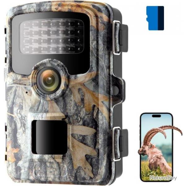 Camra de Chasse 48MP HD Angle 120  Infrarouge LED 940nm Non Lumineuse avec Carte mmoire 32GB