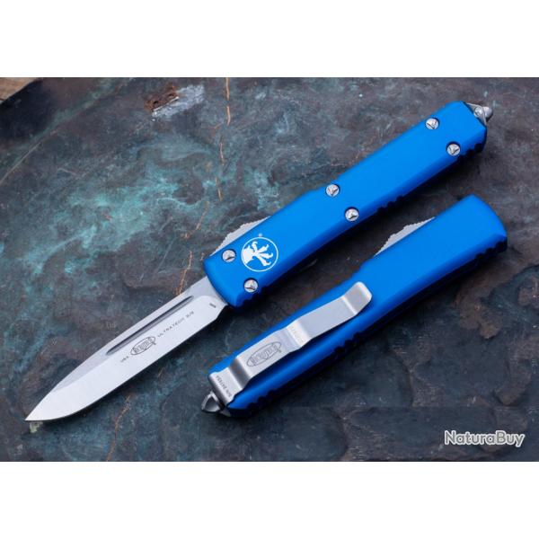 Couteau Microtech 121-4BL Ultratech AUTO OTF Premium Blade Manche Blue Alu Made USA MCT1214BL