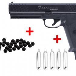 PROMO Jusqu'au 30/04/2025 Pistolet DEFENSE PDW 50 CAL 0.50 CO2 VESTA + 5 Co2 + 50 Billes Caoutchouc