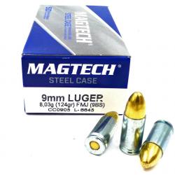 Cartouches MAGTECH 9mm 124grs FMJ étui ACIER - Boite de 50 unités