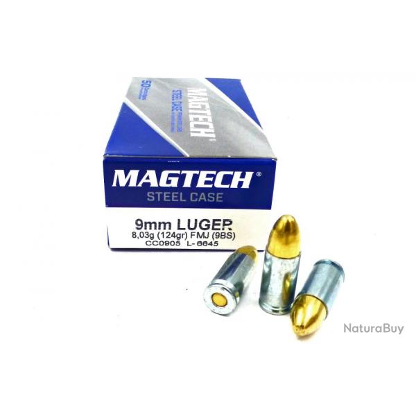 Cartouches MAGTECH 9mm 124grs FMJ tui ACIER - Boite de 50 units