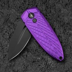 Couteau Bestech Ququ Purple Lame Acier 14C28N Black Manche Aluminium Button Lock IKBS Clip BTKG57A4