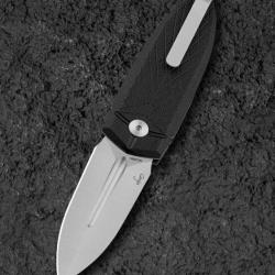 Couteau Bestech Ququ Black Lame Acier 14C28N Satin Manche Aluminium Button Lock IKBS Clip BTKG57A1