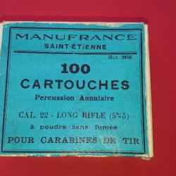 Boite complète Manufrance 100 Cartouches 22 LR - Modèle 2036 - Non ouverte