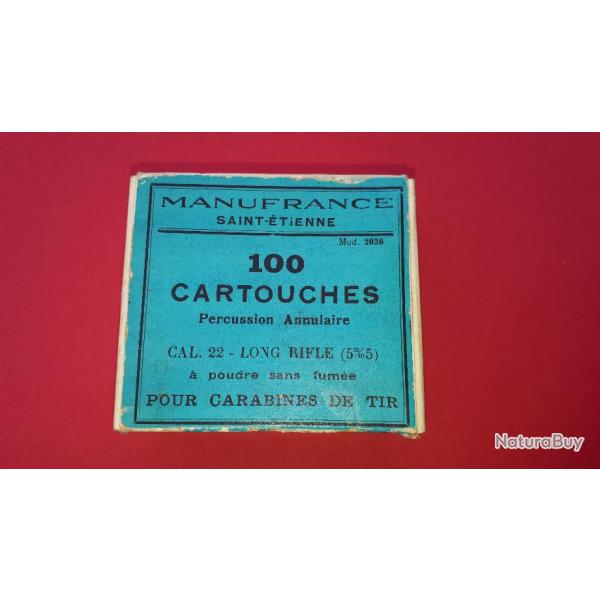Boite complte Manufrance 100 Cartouches 22 LR - Modle 2036 - Non ouverte