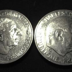 rare duo de 1 Franc DE GAULLE 1958-1988