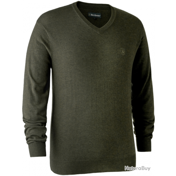 Pull en tricot col V Kingston vert DEERHUNTER