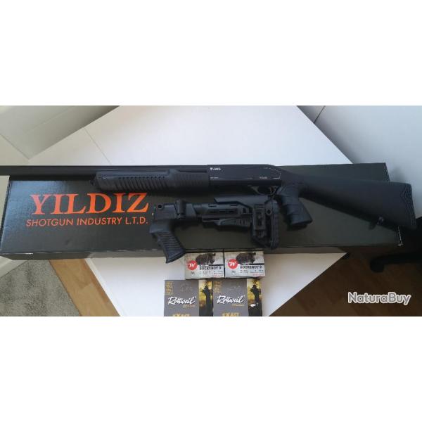 Fusil  Pompe Yildiz YP12SCT Tactique CAL. 12/76 + CROSSE TACTIQUE PLIABLE + 40 cartouches