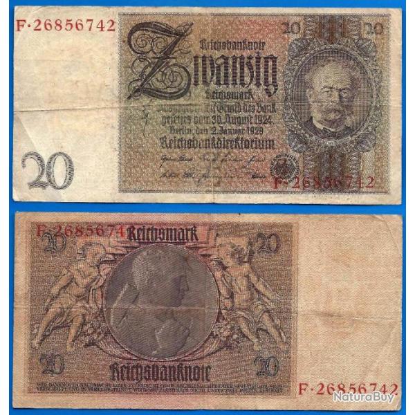 Allemagne 20 Reichsmark 1924 Marks Reichsbanknote Billet