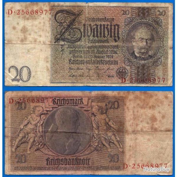 Allemagne 20 Reichsmark 1924 Marks Billet Reichsbanknote