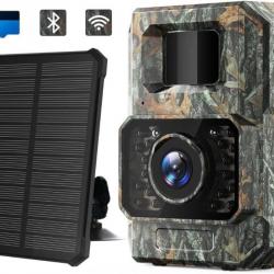 Caméra de Chasse + panneau solaire Batterie intégrée de 2000MAH 48MP WiFi LED 850nm Infrarouge