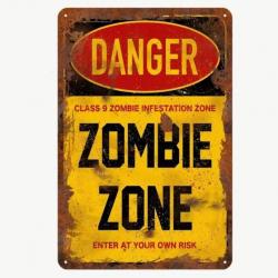 Plaque métallique Danger zombie zone