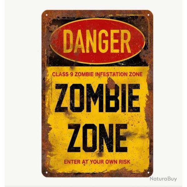 Plaque mtallique Danger zombie zone
