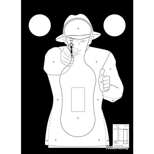 100 Cibles Europ-Arm Silhouette Police 51X71cm - Blanche sur fond noir