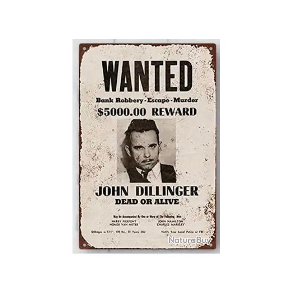 Affiche mtallique collection 20cm/30cm WANTED john DILLINGER