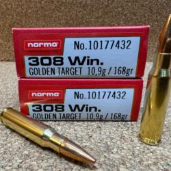 2 boites de NORMA 308 WIN GOLDEN TARGET 168 grains