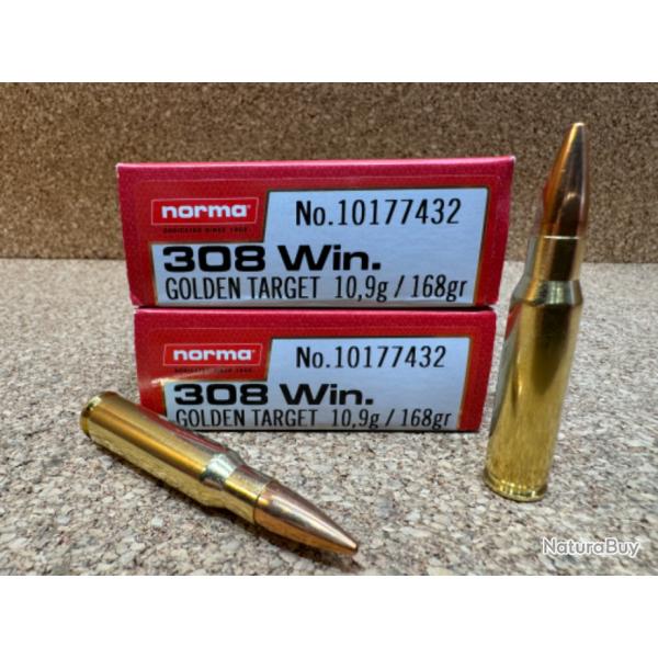 2 boites de NORMA 308 WIN GOLDEN TARGET 168 grains