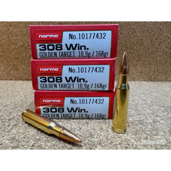 3 boites de NORMA 308 WIN GOLDEN TARGET 168 grains