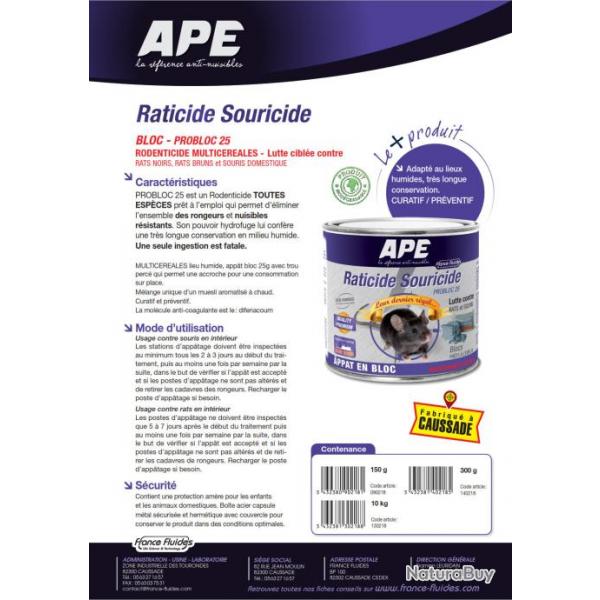 Raticide APE Europ-Arm en Vrac - Carton de 10 kg - Raticide Souricide