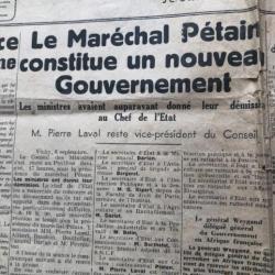 JOURNAL septembre 1940 LE PETIT MERIDIONAL nouveau gouvernement Pétain bombardement Londres Afrique