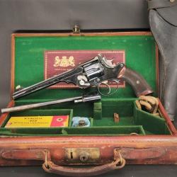 REVOLVER DE TIR WEBLEY TARGET MODEL 1896 en valise cuir Calibre 455 / 450 & 22 Morris - Royaume-Uni 