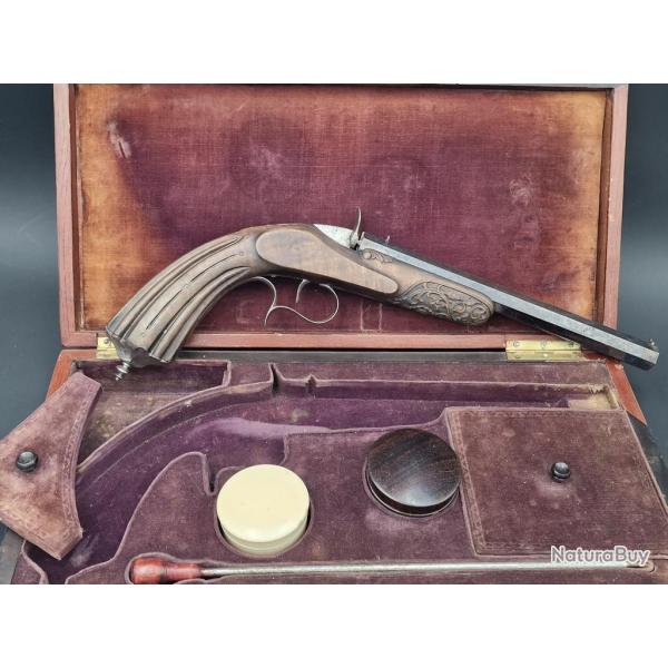 FLOBERT INVENTEUR BREVETE A PARIS COFFRET PISTOLET DE TIR DE SALON CALIBRE 6MM ANNULAIRE - FRANCE XI