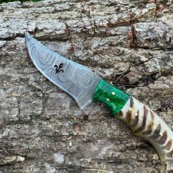 Couteau ROYAL damas forgé LLF corne de bélier 20cm vert