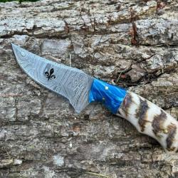 Couteau ROYAL damas forgé LLF corne de bélier 20cm bleu