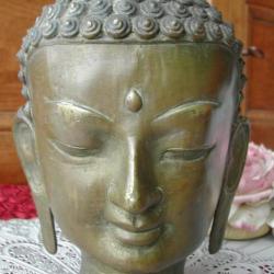Ancien Tête de Bouddha Thaïlande Sculpture Bronze Original Rare Objets du XIXème Curiosité
