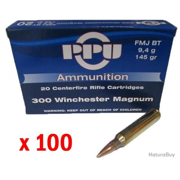 100 CARTOUCHES PARTIZAN 300 WIN MAG 145 grains FMJ 