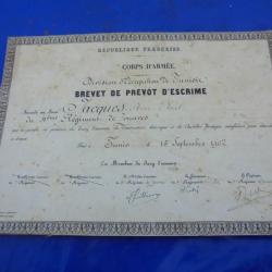 Brevet de Prévôt d'Escrime 4éme Régiment de Zouaves 1902 Tunis J P Jacques