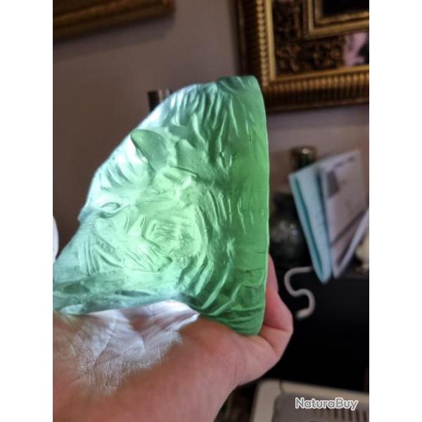 figurine tte de sanglier en verre ou cristal teint vert 12 x 9.8 x 6.5 cm 0.940 kg 1 clat bas dos