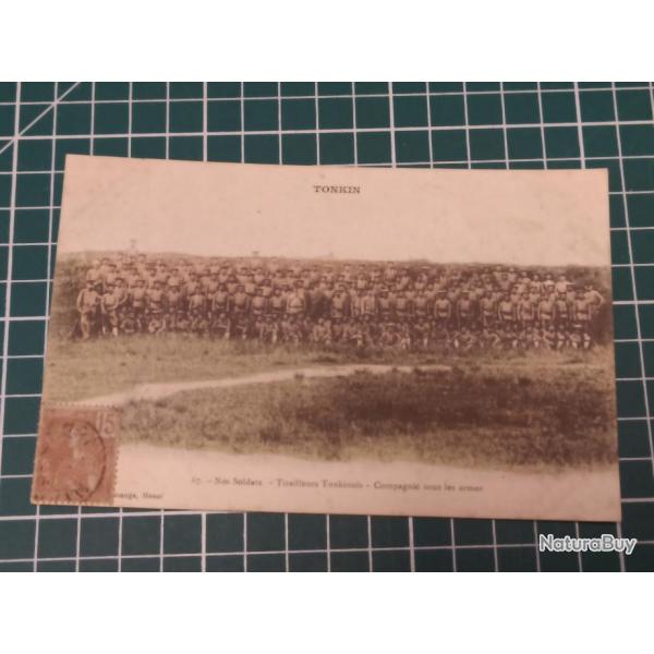 TONKIN, TIRAILLEURS TONKINOIS, CARTE POSTALE ADRESSEE A UN SOLDAT DU 18 EME RIC, V DEMANGE HANOI (7)