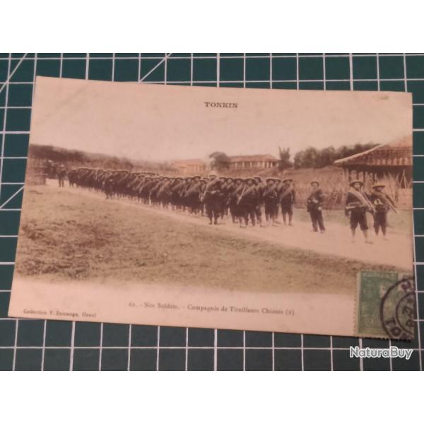 TONKIN, COMPAGNIE DE TIRAILLEURS CHINOIS, CARTE POSTALE ADRESSEE A UN SOLDAT DU 18 EME RIC,V DEMANGE