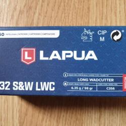 .32 S&W long WAD cutter Lapua  98 gr - bte 50