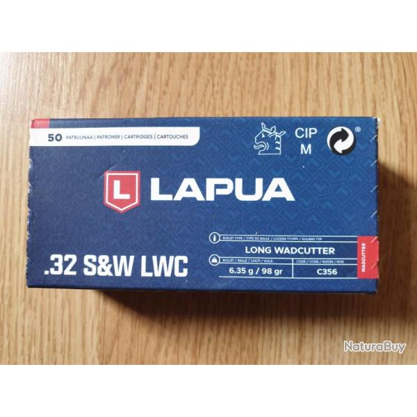 .32 S&W long WAD cutter Lapua  98 gr - bte 50