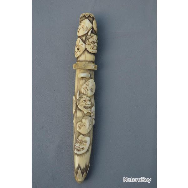 POIGNARD COUTEAU TANTO Sculpt de Masques de Thtre NO - Japon Ere Meiji Collection Trs bon  Japon