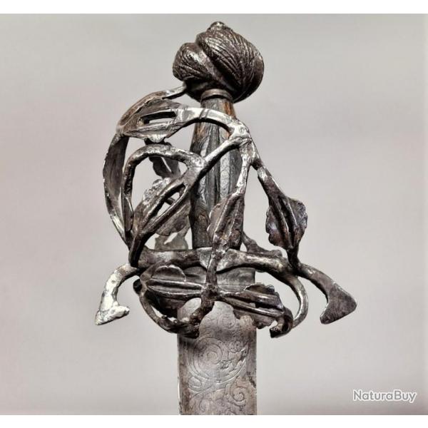 FORTE EPEE MORTUAIRE BASKET HILT COSSAISE GUERRE DE 30 ANS 1618-1648 - COSSE / GB XVII Bon  Colle