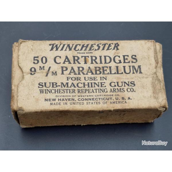 BOITE CARTON WW2 WINCHESTER 9MM PARABELLUM PARACHUTAGE UD M42 FRANCE 1944 Collection 2eme GM U.S.A.