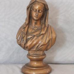 Antiquité buste de  la Vierge Marie en régule à patine brune Marqué D.S.R au dos, modèle déposé