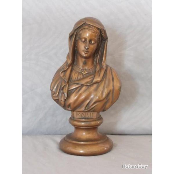 Antiquit buste de  la Vierge Marie en rgule  patine brune Marqu D.S.R au dos, modle dpos