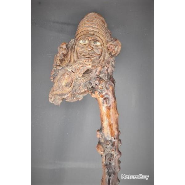 ART POPULAIRE CANNE DE MARCHE EN BOIS SCULPTEE - FRANCE XIX Bon  Collection France