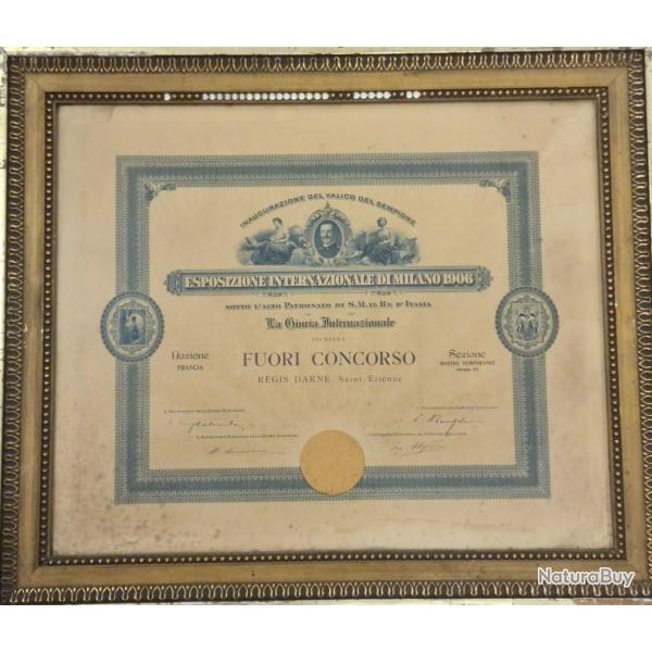 REGIS DARNE CADRE PRIX HORS CONCOURS DE L'EXPOSITION INTERNATIONALE MILANO 1906