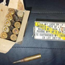 BOITE 15 MUNITIONS CARTOUCHES CALIBRE 7.5MM MODELE 1929 C 1939 - 7,5X54 MAS Bon  France Categorie C 