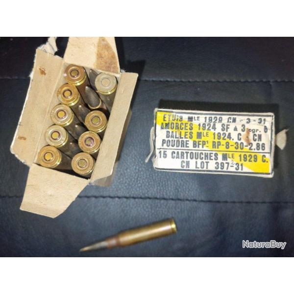 BOITE 15 MUNITIONS CARTOUCHES CALIBRE 7.5MM MODELE 1929 C 1939 - 7,5X54 MAS Bon  France Categorie C 