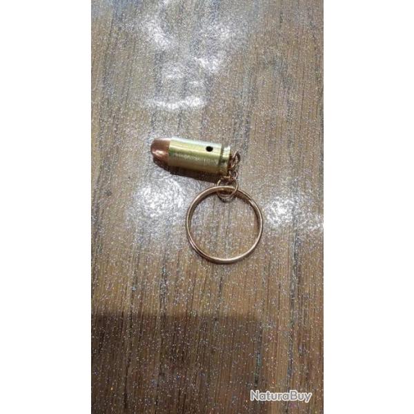Porte cl vritable balle 9 mm, couleur Bronze, fait main (Munition dsamorce et neutralise)