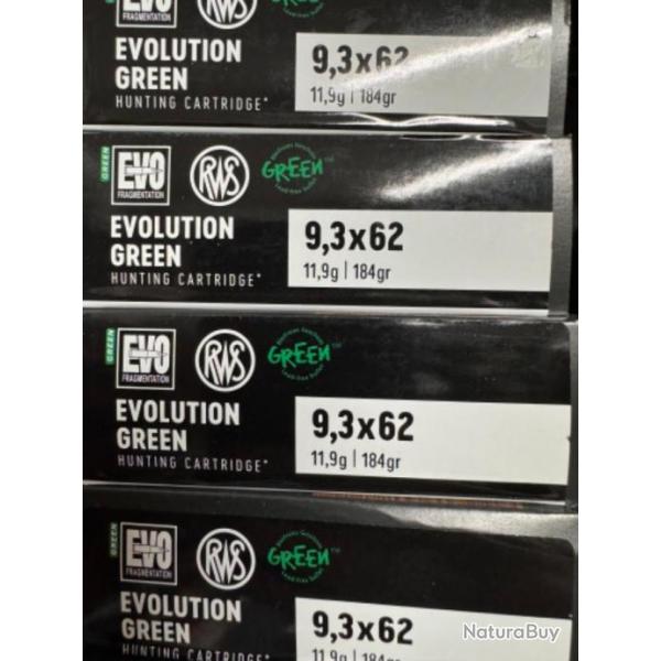 Munitions RWS Evo Green 9.3x62  184 grains 11.9h